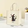 Bolsa de Lona Cartoon Halloween Espessada Portátil Decorada com Abóbora Cartoon Bolsa de Mão para Estudante Bolsa Tote Portátil de Armazenamento