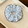 Lenço quadrado simples com estampa floral e poá, scrunchie para mulheres, prendedor de cabelo fresco e delicado, acessório de cabelo de dupla camada suave para rabo de cavalo
