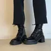 Botas Martin Chuyuji de Punta Redonda con Cordones para Mujer, Botines de Tacón Alto para Otoño e Invierno, Nuevas Botas Slim Estilo Británico 2026