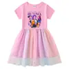 Vestido de Princesa de Malha com Lantejoulas Arco-Íris para Meninas, Manga Curta de Verão, Manga Longa de Primavera e Outono, Estilo Kpop Caçador de Demônios