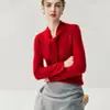 Suéter feminino de cashmere, blusa de tricô de corte solto, design emagrecedor, estilo francês, único, com fitas esvoaçantes, macio e confortável