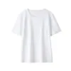 Camiseta Redonda de Manga Curta 100% Algodão Refrescante para Mulheres 2026 Verão Novo Estilo Simples Cor Lisa Leve Confortável com Ombros Normais