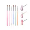 Logo Personalizado 6 Colores Macarrón Plumas de Manicura Set Especial de Plumas Madera Cristal Talla de Hilo Difuminado Pluma