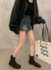 Botas Planas Retro de Gamuza Zapatos de Mujer 2024 Nuevas Botas Individuales de Primavera y Otoño Cremallera Trasera Slim Botines Cortos Franceses