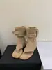 Sandalias de Clip para Dedo del Pie Estilo Herringside de Corea del Sur para Mujer Primavera y Verano 2024 Nuevas Botas de Vaquero Occidentales Estilo Francés Botas de Caña Media para Pantalones con Aumento Interno de Altura