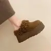 Pantuflas de Mula Peludas Retro con Suela Gruesa para Mujer 2026 Otoño/Invierno Nuevo Estilo Aumentadoras de Altura Cálidas de Algodón para Exteriores