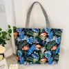 Bolso de Lona Nuevo Estampado, Gran Capacidad, Bolso Tote Estilo Coreano, Bolso de Tela Floral Artística para Estudiantes, Bolso de Hombro para Mujer