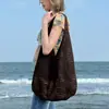 Bolsa de Malha Crochê com Flores Vazadas Estilo Coreano Grande Capacidade Estilo Preguiçoso Bolsa Tecida Estilo Férias de Verão Bolsa de Praia
