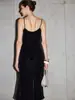 Vestido de Tirantes de Terciopelo de Seda para Mujer, Se Puede Usar por Dentro o por Fuera, Sensación de Lujo, Cuello Oscilante, Por Encima de la Rodilla, Vestido Extra Largo de Seda de Morera