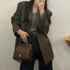 Blazer de un solo botón estilo retro francés de Dongdaemun, Corea, en acabado de gamuza color Maillard