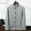 Cardigã de cashmere masculino de camada dupla espessa com gola semi-alta, jaqueta quente de malha de manga longa estilo casual, novo modelo de outono e inverno
