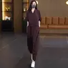 Traje casual y de moda de Tencel para mujer, conjunto elegante de verano talla grande para mamá, conjunto de dos piezas de pantalones harén holgados de media manga