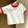 Camiseta Versátil Estampada Estilo Coreano de Manga Corta, Bloques de Color, Patchwork, Nuevo Estilo Verano 2026 para Niños y Niñas, Camiseta Básica de Manga Media de Algodón Puro