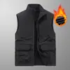Chaleco de Doble Cara Otoño e Invierno Bolsillo Casual para Hombre Cuello Alto Cálido Sin Mangas con Forro de Felpa y Chaleco de Trabajo Engrosado