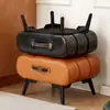 Taburete Pequeño con Cuero Aceitado y Encerado, Taburete Acojinado Suave para Entrada de Casa, Taburete para Cambiar Zapatos, Reposapiés Minimalista de Lujo Ligero para Sala de Estar, Taburete para Cambiar Zapatos