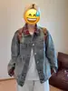 Jaqueta jeans americana retrô de corte reto para homens, marca de moda high street para primavera e outono, design falso de duas peças com gola de lapela estilosa