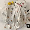 Tiro real de fábrica original serie de algodón nube de verano con cuello en V conjunto de traje de manga corta conjunto de pijama para mujer ropa de casa