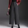 Calça Reta Wide Leg de Lã Slimming Feminina 2026 Outono/Inverno Nova Calça Cropped de Cintura Alta Fluida Versátil Casual