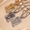 Colgante de Marca Retro Hip Hop Callejero Europeo y Americano Acero Inoxidable Chapado en Oro de 18K Cara Completamente Diamantada Cadena Retorcida Collar para Hombre