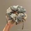 Elástico de Cabelo Dupla Camada Cor de Café Retrô Elegante Estilo Coreano para Mulheres Novo Modelo 2025 com Laço e Fita Versátil
