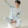 Algodão Puro2026 Pijama de Casal Novo Desenho Animado Primavera e Outono, Manga Longa e Calça, Corte Solto, Gola Reversível, Pode Ser Usado Fora de Casa, Roupa de Casa
