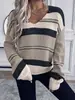 Tienda independiente de eBay para mujer, top de punto tipo jersey con bloques de color y cuello en V, estilo europeo y americano, cómodo para ir al trabajo, en stock