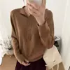 Suéter de punto con cuello semiabierto para mujer, nueva colección de otoño 2026, color liso, corte holgado, manga larga, top de suéter de cuello redondo