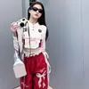 Traje para niñas Primavera 2025 Nuevo Estilo Coreano Encaje Lazo Top para Niñas Medianas y Grandes con Cuerda Incrustada Pantalones de Pierna Ancha Estilo Americano Moderno