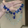 Colar com Pingente de Borla em Pedra Olho de Gato, Artesanato Resistente de Luxo Leve, Corrente para Clavícula de Alto Valor Verde Totalmente Cravejada, Estilo Floresta, Estilo Corte Gentil