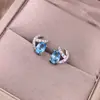 Aretes de Topacio Azul Suizo Plata S925 Incrustados con Diamantes, Exquisitos Aretes de Cristal de Color, Moda Ol Joyería de Plata