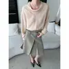 Cisnann Otoño Nueva Llegada Mezcla de Tencel y Ramio Cuello Alto Francés Holgada Adelgazante Manga Larga Camisa SN9270