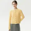 Cárdigan de punto suave de cachemira lisa para mujer, cuello redondo, manga larga, punto trenzado suave, casual, manga larga, lana