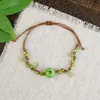 Pulsera de Cuerda Trenzada de Cerámica Fresca Estilo Viajero de Jingdezhen, Pulsera de Trébol de Cuatro Hojas, Joyería Artística Hecha a Mano, Venta al por Mayor para Atracciones Turísticas