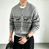 Suéter Cardigan de Punto para Hombre con Patrón de Cachorro Fair Isle, Prendas de Punto Retro de Cuello Redondo Otoño/Invierno, Top Casual