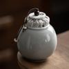 Lata de Té con Glaseado Gris Hielo Cerámica Tarro Sellado Estilo Japonés Hecho a Mano Mini Tamaño Pequeño Almacén de Té Portátil para Viaje Lata de Té