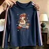 Camiseta Patchwork de Manga Longa de Algodão Puro Moda Americana para Meninas Nova Coleção Primavera e Outono para Crianças de Meia-idade e Grandes Camada Base Casual Versátil