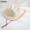 Sombrero de Paja Caliente Transfronterizo Sombrero Panamá Sombrero Occidental de Mezclilla Sombrero de Playa Suministro de Amazon Mezclilla Rizada