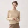 Nuevo suéter de punto minimalista versátil de corte ajustado para mujer, 100% cachemira, cuello semi-alto, otoño e invierno