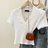 Camiseta de Manga Corta con Cuello en V Coreana Real de Cruzar la Frontera para Mujer Verano Estilo Coreano Ajustada Camisa Base Top Corto Estilo Spice Girl