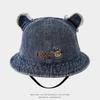 Chapéu de Balde para Meninos e Meninas de 1-3 Anos, Outono, com Letras da Sorte Bordadas, Chapéu de Pescador Infantil em Jeans com Orelhas de Urso