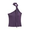 Camisola de estilo vintage con tirante asimétrico al cuello halter y copas en el busto, top corto sexy de verano ajustado a la cintura