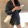 Moda de alta gama para mujer de Dongdaemun, Corea: imprescindibles de otoño - camisa de manga larga a cuadros texturizada transpirable con protección solar