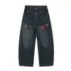 Jia Yi Ku 2026 Estilo Americano High Street Estilo Ro Jeans de Mezclilla Lavados Desgastados Deshilachados Pantalones de Pierna Ancha Sueltos de Dos Piezas Falsas Curvos
