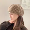 Gorra de pico a cuadros de otoño estilo coreano para mujer, sombrero octogonal de tweed con visera inspirado en Chanel, gorra de boina elegante y con estilo