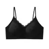 Sujetador sin Costuras de Encaje Estilo Dibujos Animados para Mujeres con Poco Busto, Efecto Push-Up, Tirantes Finos, Anti-Caída, Copa Fija, Hermoso Sujetador de Espalda