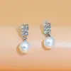 Pendientes de Zirconia Francesa de Alta Gama, Pendientes de Perla, Pendientes de Lujo Modernos y Accesibles, Pendientes sin Perforación, Pendientes para Mujer