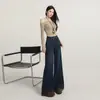 Estilo europeu e americano retrô hot girl micro flare com veludo espessado jeans feminino cintura alta elástico modelador versátil calça comprida calça ferradura