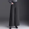 Calça de Lã Elegante, Quente e Confortável, de Pernas Largas para Mulheres, Lançamento Inverno 2026, Cintura Alta, Emagrecimento, Solta, Cobre o Quadril, Casual, Tendência