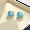 Estilo europeu e americano, verde menta, redondos, brincos de tarraxa turquesa otimizados, brincos geométricos de prata escovada, brincos de agulha de prata 925