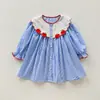 Roupa Infantil Coreana Vestido para Meninas com Bordado de Maçã Estilo Outono 2026 Design Nicho Vintage Vestido Camisa Elegante de Manga Longa